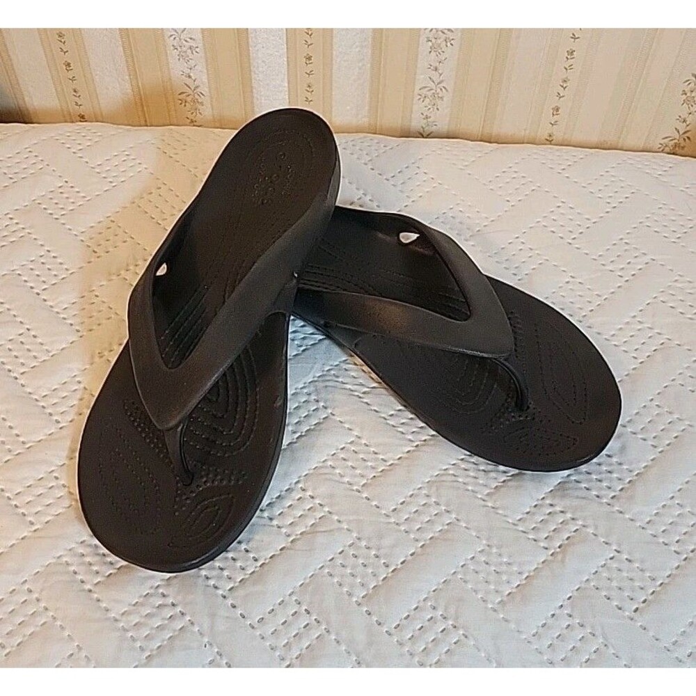 CROCS Kadee II Black Thong Slip On Sandals Women’s Size 9 ~ EUC